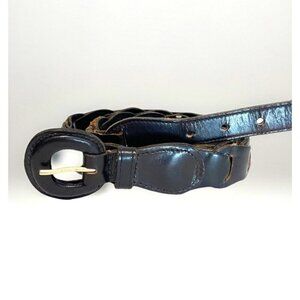 Vintage 80s RITZ Loop Link Belt Women's Medium Dark Brown Leather Covered Buckle
